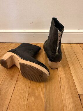 black leather boot clogs